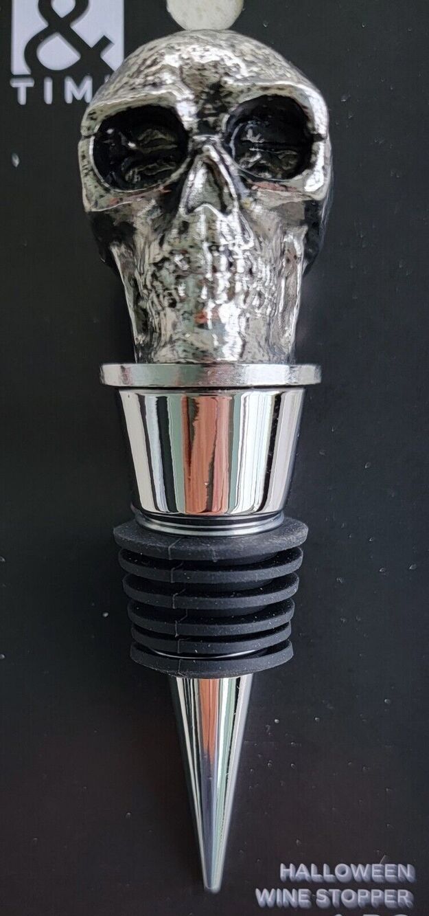 Silver & Black Skull Bottle Stopper Stainless Wine Stopper Wine Lovers Gift New